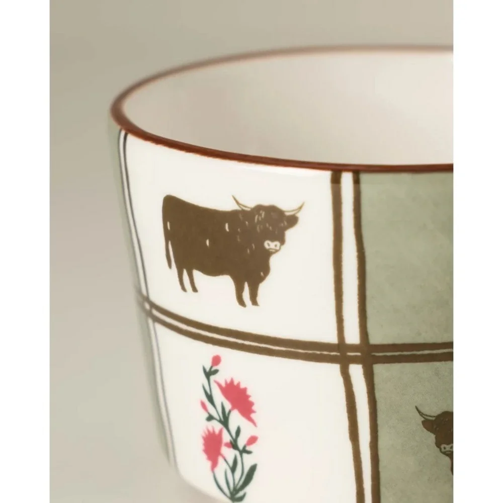 Anthropologie‎ Millie Berry Basket Bowl Cow Bull Green Refrigerator Farmhouse